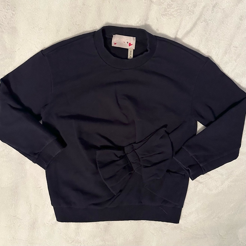 Lanvin Petite Navy Blue Bow Sweatshirt Top Girls 6 Made Italy cute designer kid